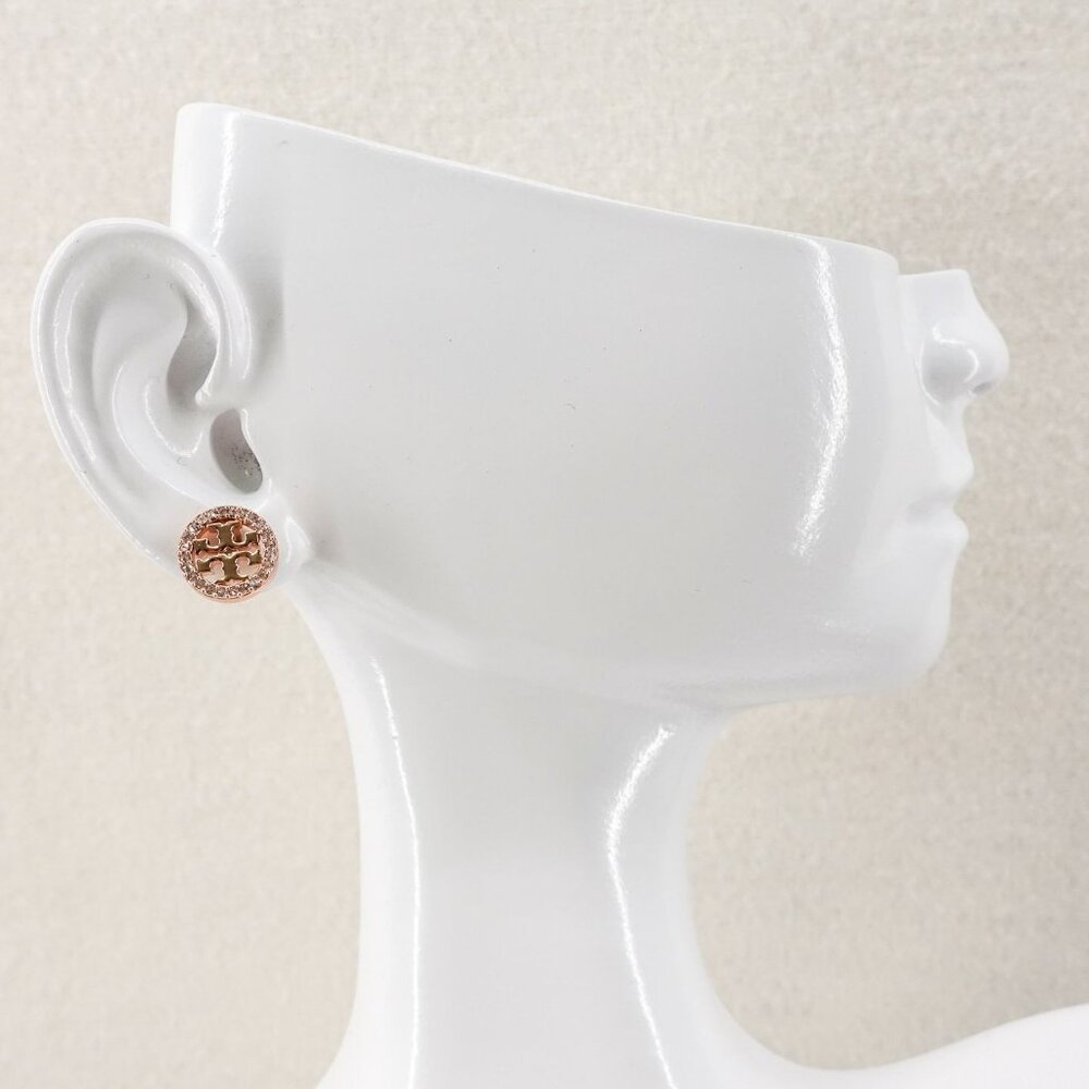 Tory Burch Miller Pavé Stud Earrings Rose Gold/Crystal OS - Picture 8 of 8